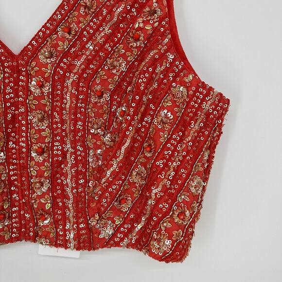 SANI Sequined Beaded Choli Cropped Top Bridal Event V Neck Back Paprika Medium - Picture 8 of 8